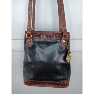 VTG Brahmin Tuscan Shoulder Crossbody Bag Brown Black Leather Goldtone EUC